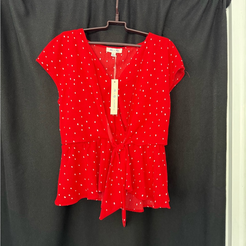 Red Polka Dot Tie-Front Top